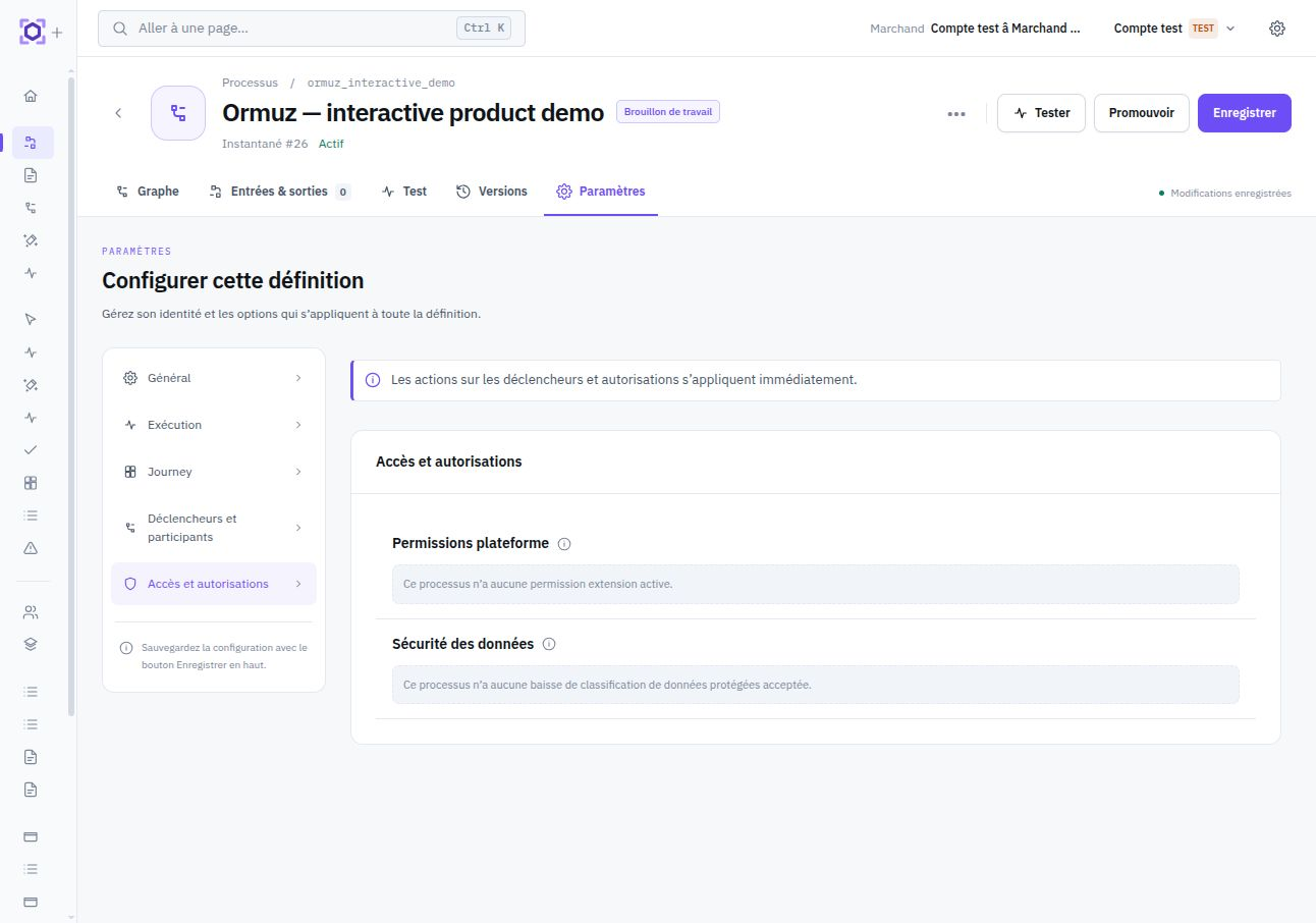 Les paramètres Accès et autorisations regroupent les permissions plateforme et les consentements de protection des données. Ici, aucun accord n’est actif.